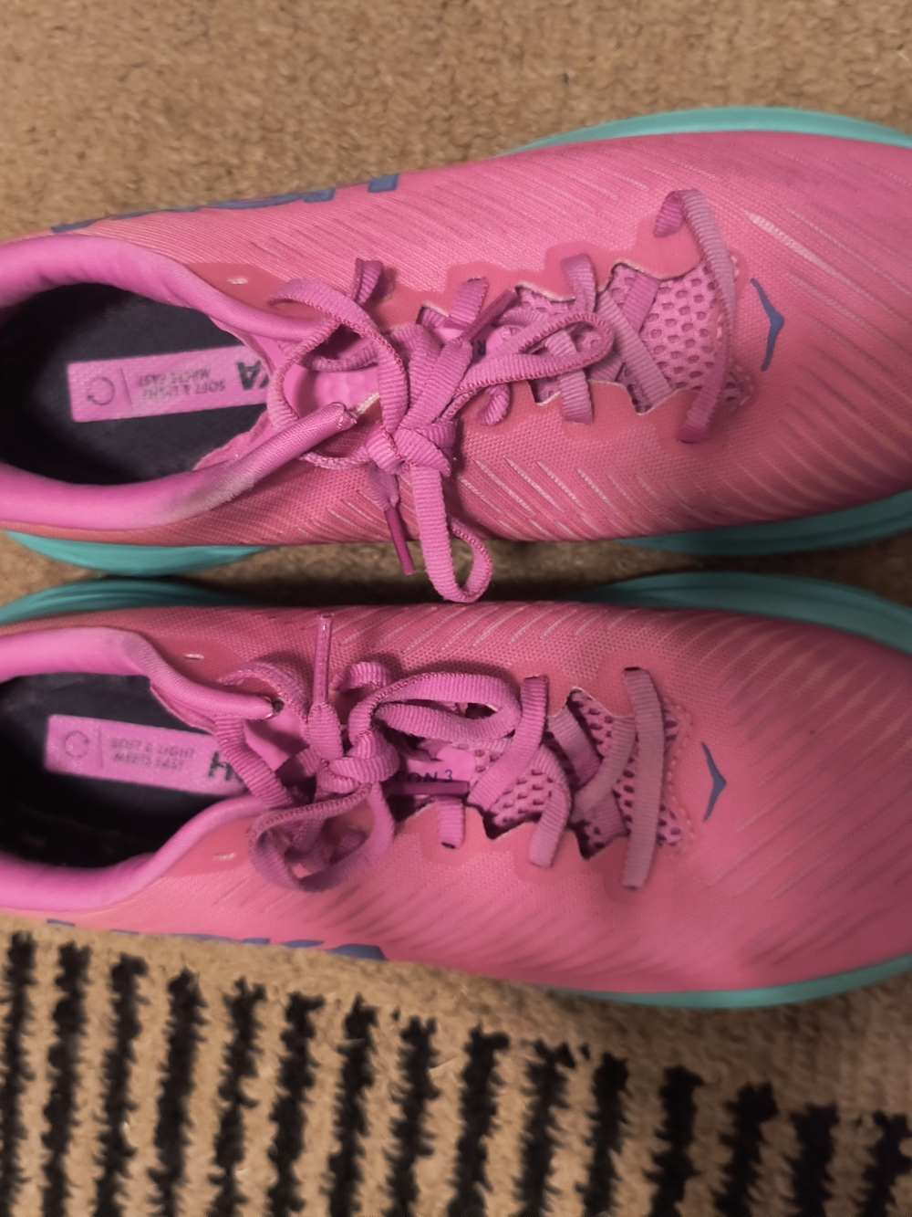 Hoka Rincon 3 Pink Athletic Sneakers with Teal Outsole Size 10